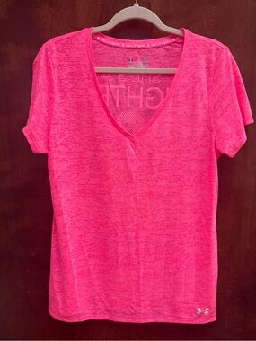 Under Armour Women's “She’s A Fighter”Fluorescent Pink Heat Gear Tee